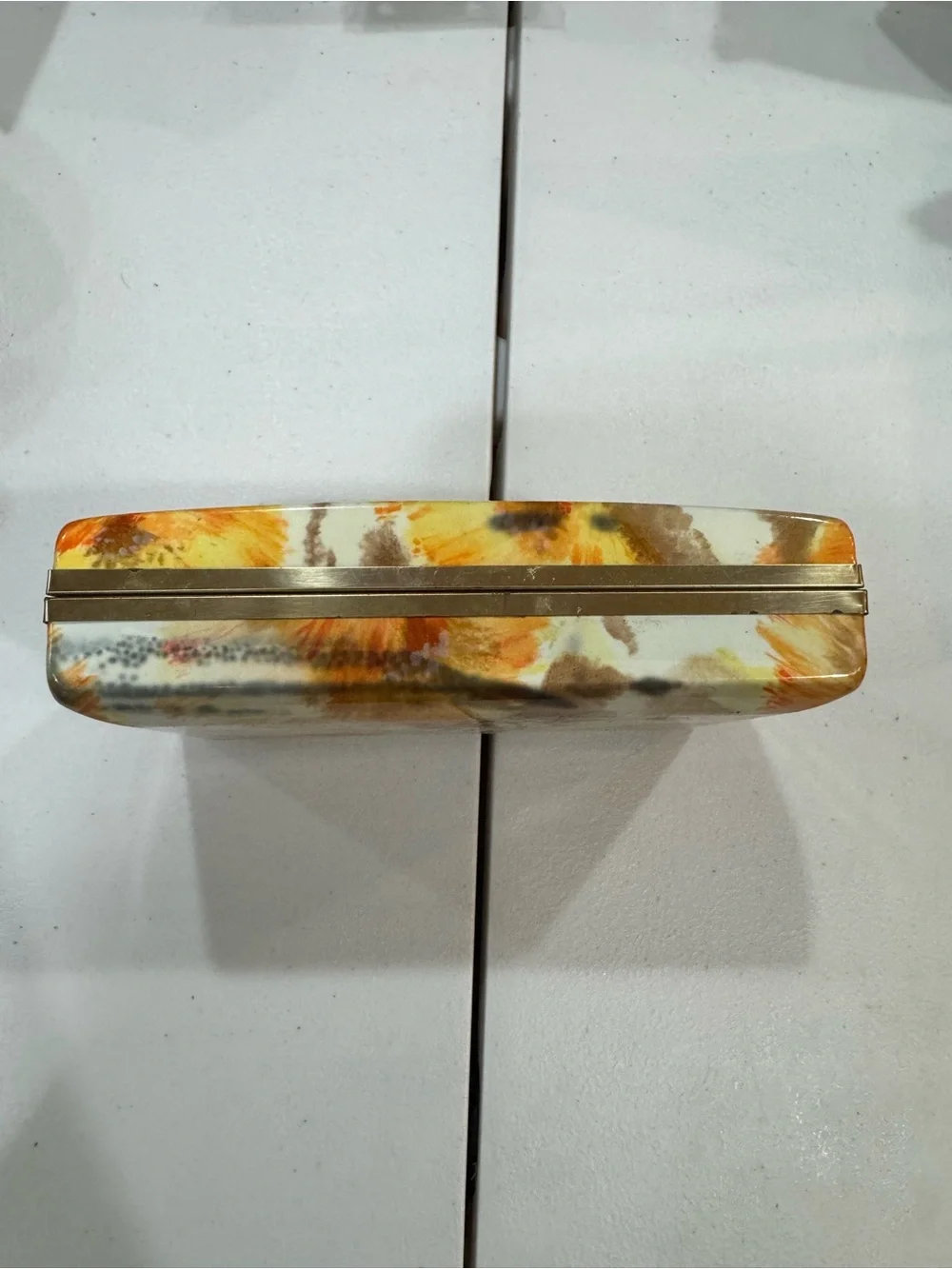 Vintage Velvet Ring Display Box with Flowers on it - Yellow/Gold
